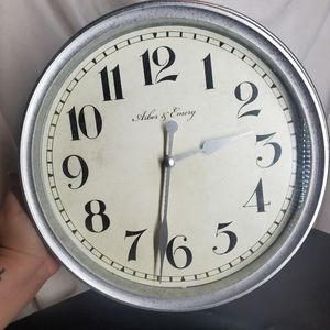Arbor & Emery Wall Clock.  Distressed Silver Look  Aged White Face 14"x 2" Thick